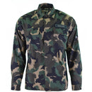 Genuine Hungarian Army M90 camo shirt with four-color camouflage, long sleeves, and durable ripstop fabric military design.