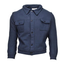 Vintage genuine Italian military wool gabardine jacket in blue with button closure and chest pockets, sturdy and durable design.
