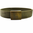 Vintage German army military belt with brass buckle, durable poly-cotton webbing, tactical gear accessory.
