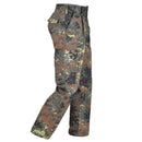 Mil-Tec Flecktarn German army style cargo pants with durable camouflage fabric and multiple pockets for tactical use.