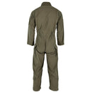 Back view of original Austrian army olive green ripstop coverall jumpsuit with adjustable waist and multiple pockets