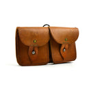 Vintage French army brown leather double magazine pouch with sturdy stitching and secure metal button closures