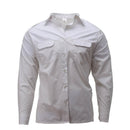 White long-sleeved French military navy formal dress shirt with chest pockets and button closure
