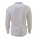 Back view of original French military navy white long sleeved formal dress shirt with structured fit and epaulets.