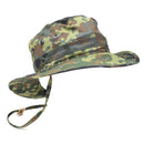 Original German Army Flecktarn boonie hat with wide brim and chin strap for outdoor, hunting, and tactical use