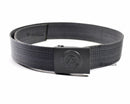 Original East German military grey canvas belt with embossed box buckle, durable and authentic vintage army gear.
