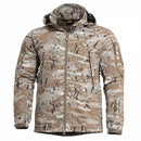 Pentacamo camouflage men's winter jacket with fleece lining, waterproof, windproof, removable hood, and adjustable cuffs.