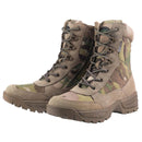 Teesar Tactical Multicam boots with side zip, durable suede leather, insulated soles, and slip-resistant outsole for outdoor use.