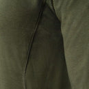 Close-up of TEXAR military thermal undershirt fabric and mesh ventilation in olive green long sleeve design.