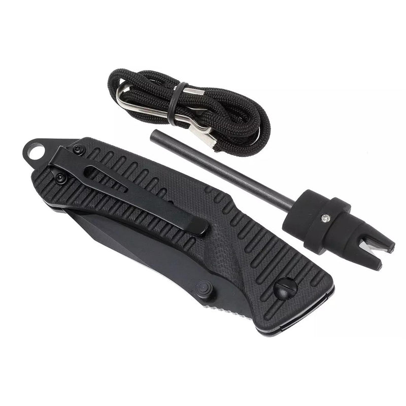 EKA Brand Swede 9 folding knife 57 HRC 12C27 steel fire starter black handle