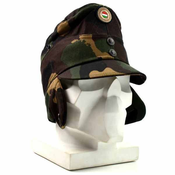 Genuine Hungarian camo army winter cap military field hat with color badge NEW