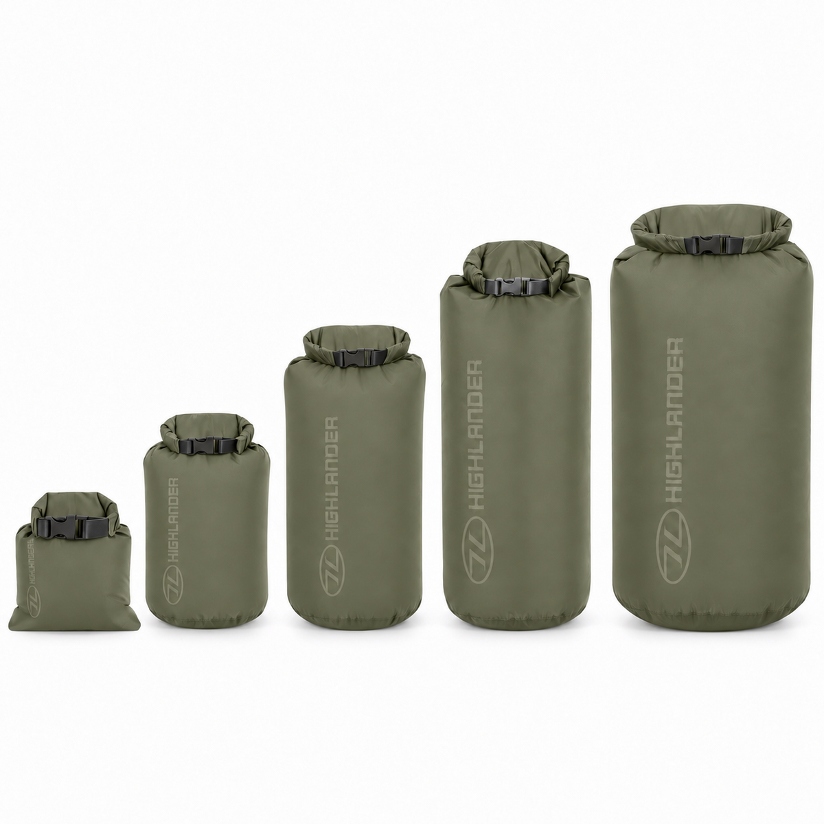 Original Scottish Military Dry Bags 1L–40L Roll Top Quick Release Buckle Olive
