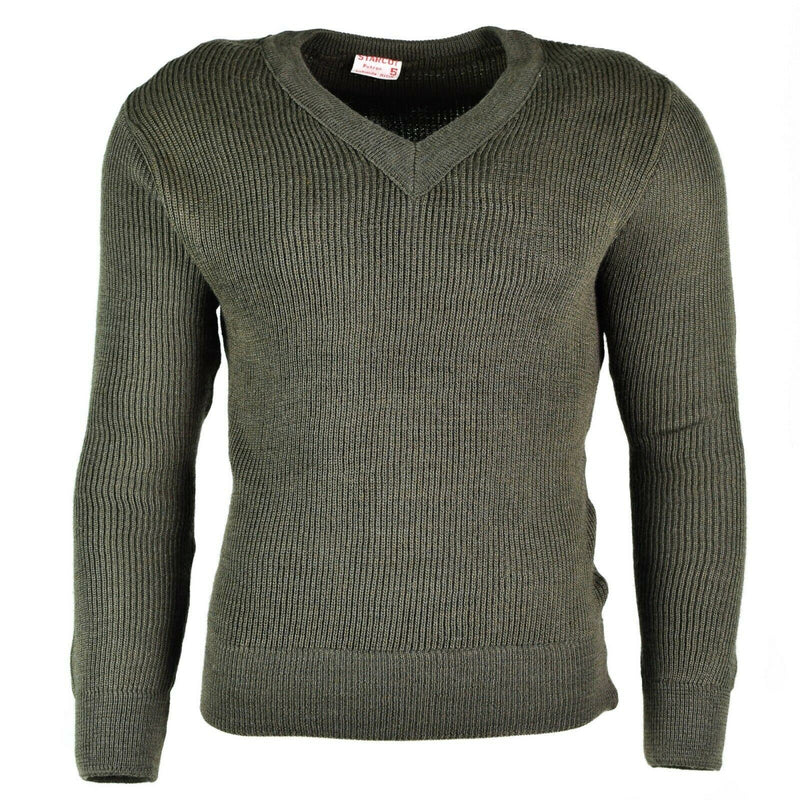 Original French army sweater pullover Jumper Chlorofibre V-neck wool