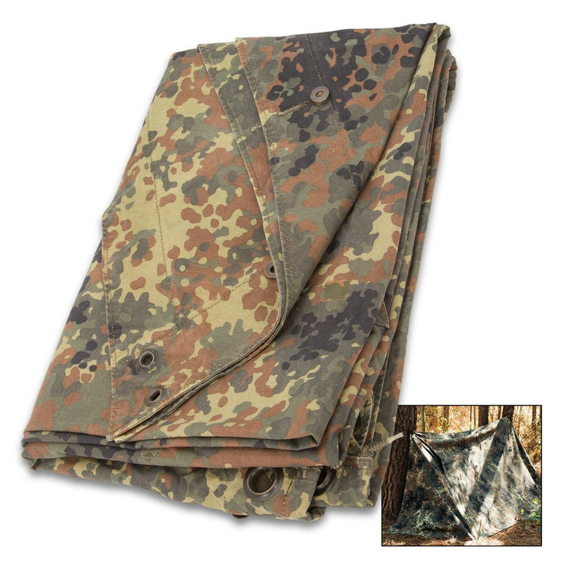 Genuine German army Shelter half tarpaulin waterproof canvas tent poles poncho