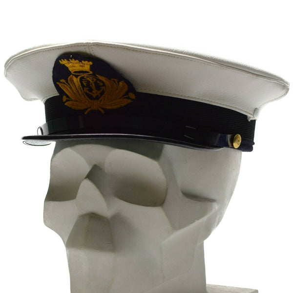 Genuine Italian Army Navy peaked cap Military visor forage White marines hat