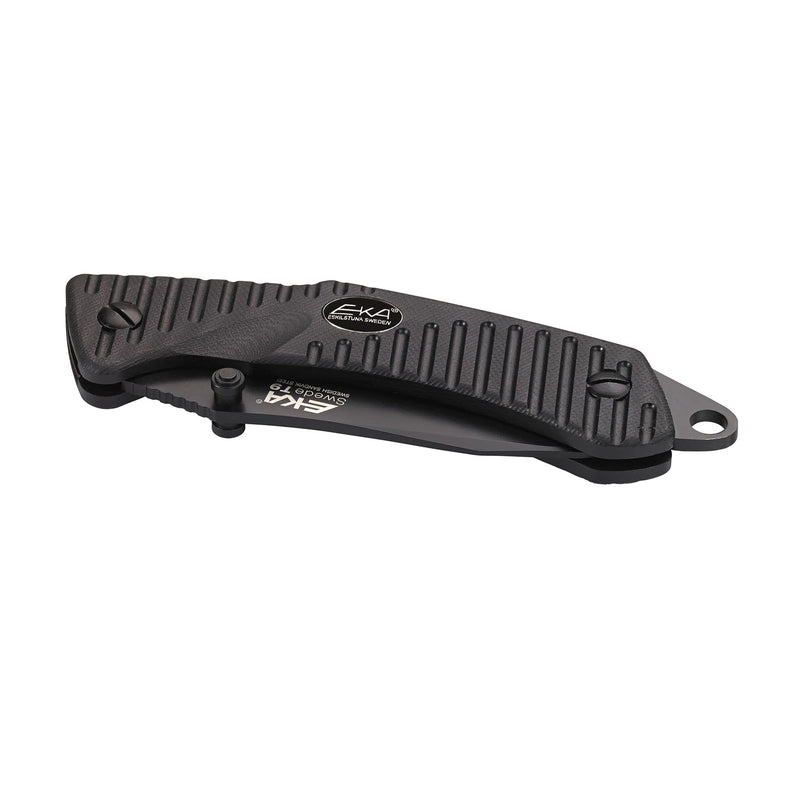 EKA Brand Swede 9 folding knife 57 HRC 12C27 steel fire starter black handle