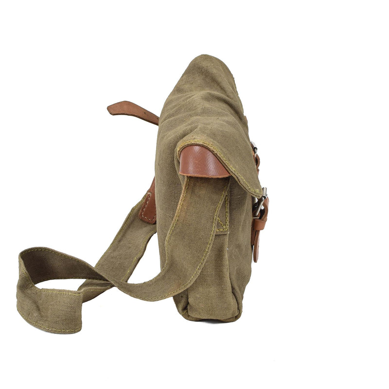 Original Czech military shoulder bag canvas utility bag leather straps vintage
