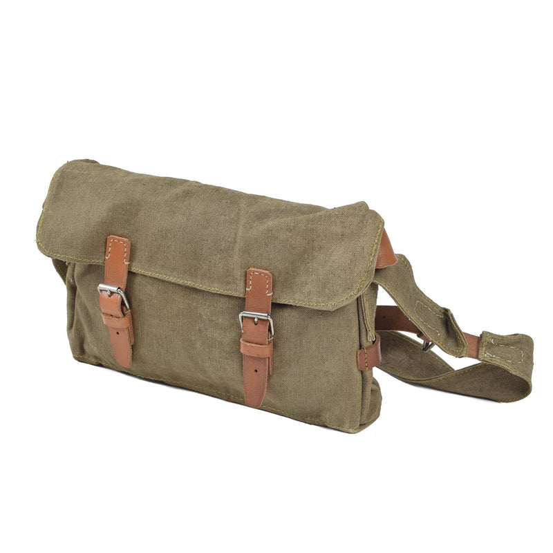 Original Czech military shoulder bag canvas utility bag leather straps vintage
