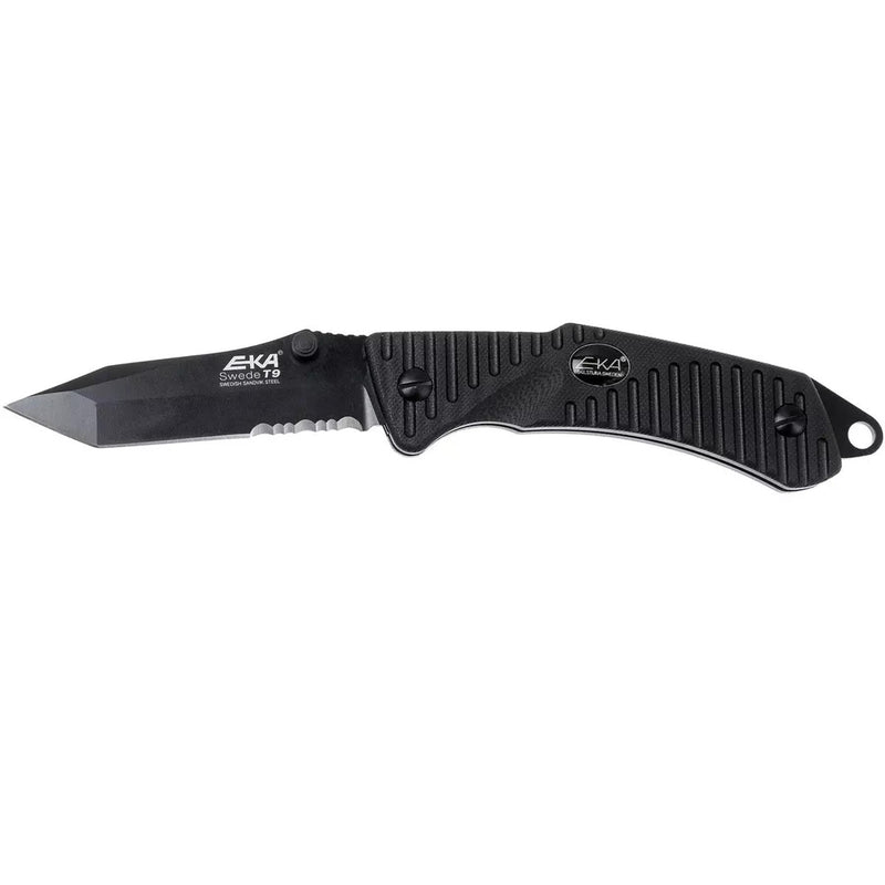 EKA Brand Swede 9 folding knife 57 HRC 12C27 steel fire starter black handle