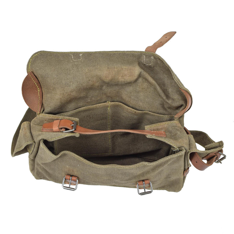 Original Czech military shoulder bag canvas utility bag leather straps vintage