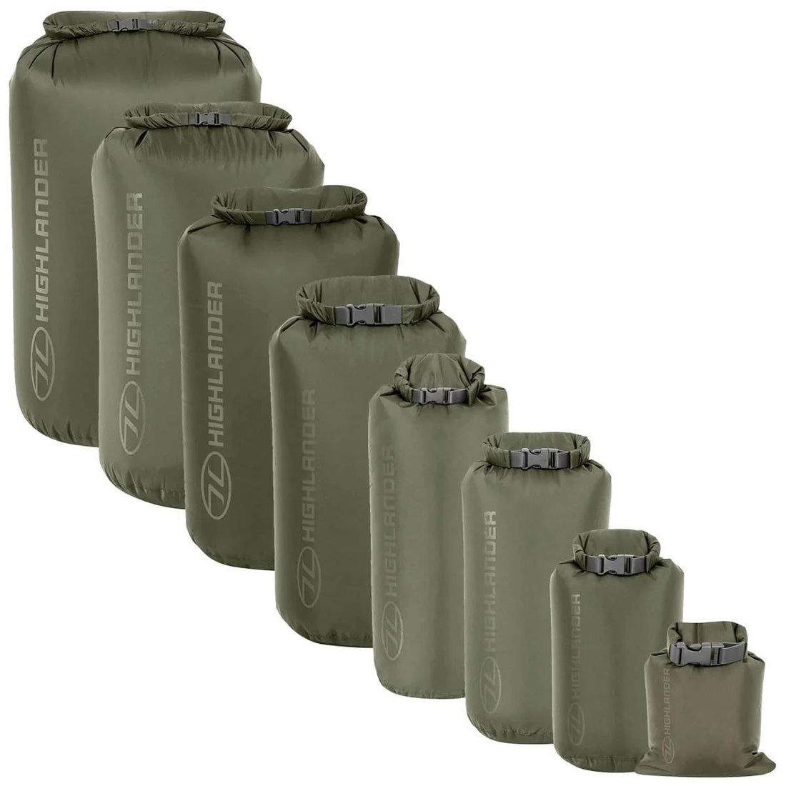 Original Scottish Military Dry Bags 1L–40L Roll Top Quick Release Buckle Olive