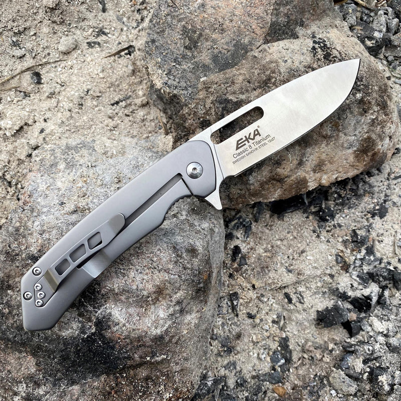 EKA Brand Swedish Classic 8 pocket knife titanium handle 57 HRC stainless blade