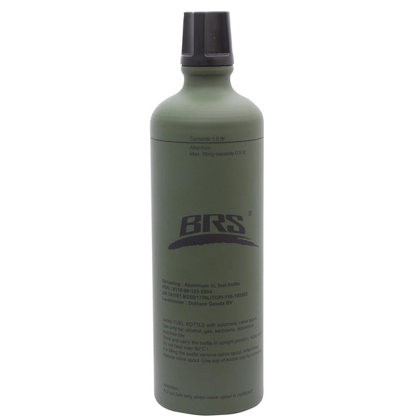 BRS Aluminum 1liter liquid fuel bottle lightweight screw-on nozzle cap olive NEW