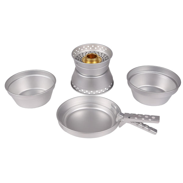 MIL-TEC aluminum cooking stove set hiking cookware compact camping pan pot bowl