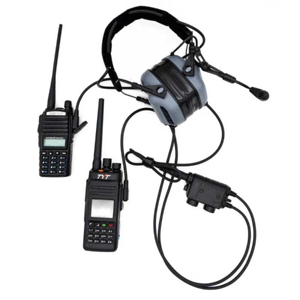 Earmor Dual PTT Adapter Kenwood Baofeng 2 Pin Wired Tactical Headset Black