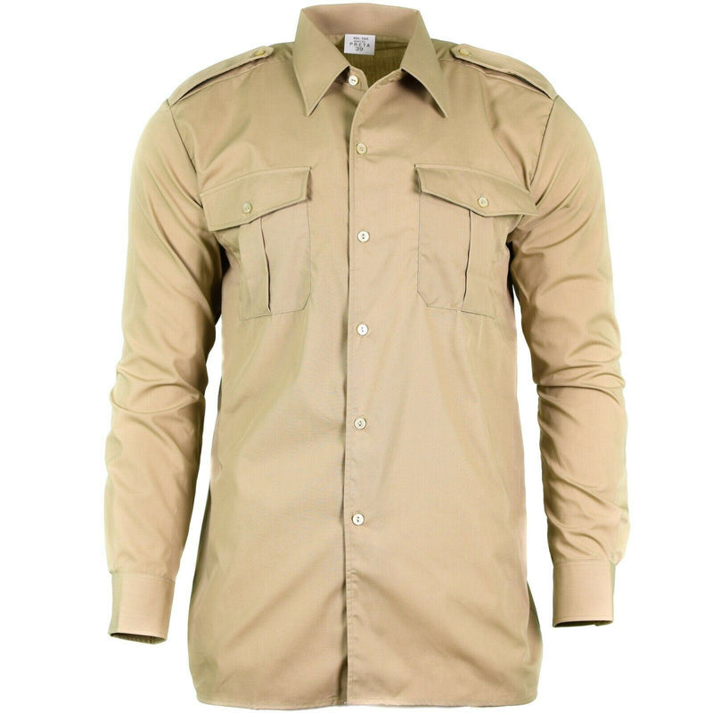 Genuine Belgian army shirt fatigue surplus chino khaki military long sleeve NEW