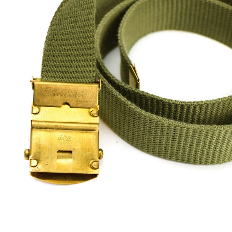 Original Swedish army khaki green belt military canvas w buckle Sweden