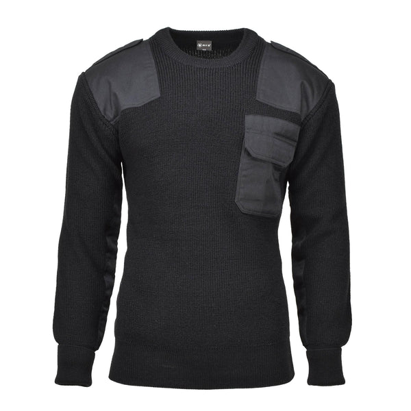 MFH Brand sweater commando jumper rib knit wool reinforced pullover black NEW