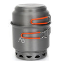 Stacked A.Blochl Star X1 lightweight hard anodized aluminum camping pot and pan with heat exchanger and orange handles