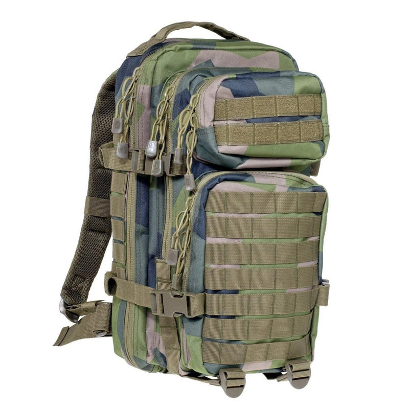 A.Blochl tactical backpack 30L with Swedish splinter M90 camouflage, MOLLE loops, padded straps, and quick-release buckle.