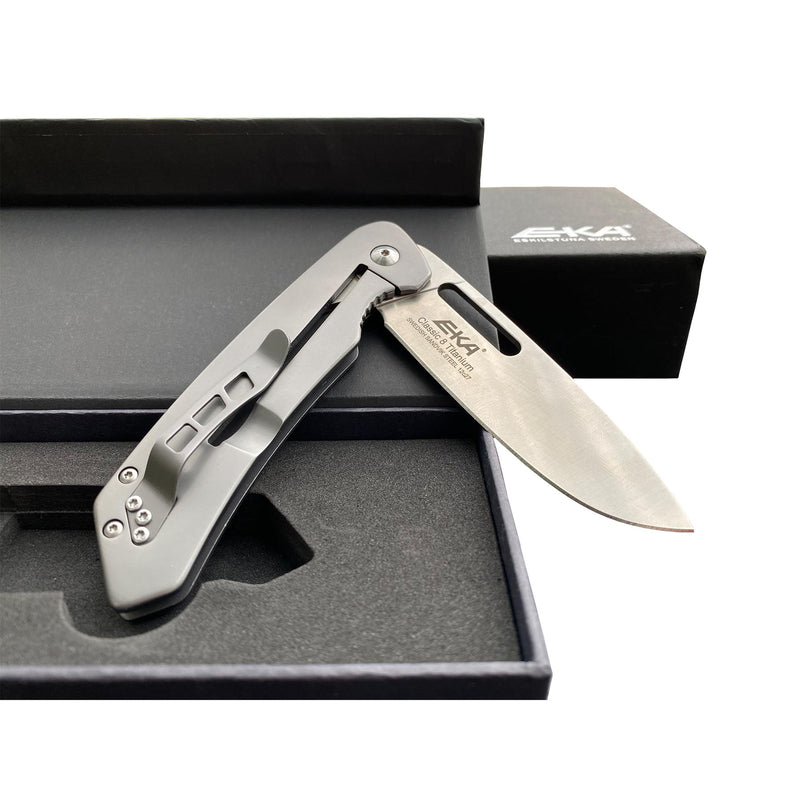 EKA Brand Swedish Classic 8 pocket knife titanium handle 57 HRC stainless blade