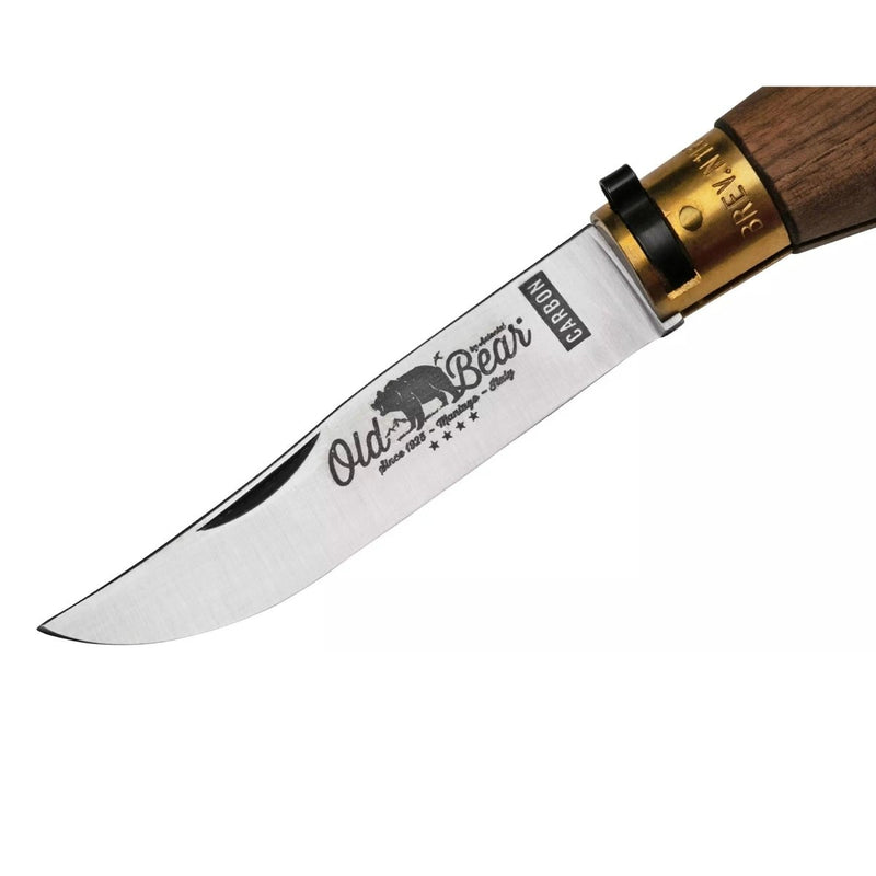 Antonini Old Bear Pocket Knife 10cm Carbon C67 Blade Walnut Wood Handle - GoMilitar
