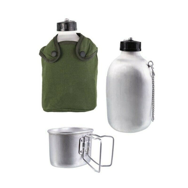 French Army Style Drinking Flask Water Bottle Military Canteen pot w pouch OD