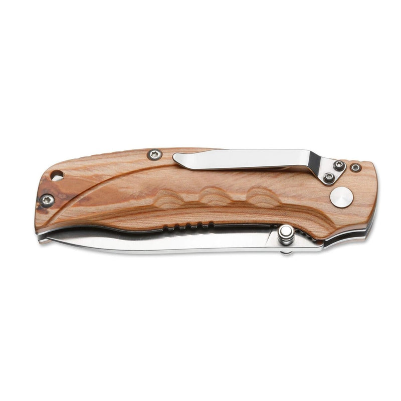 BOKER Pakka Hunter Pocket knife liner lock uncoated 440B steel wooden handle - GoMilitar