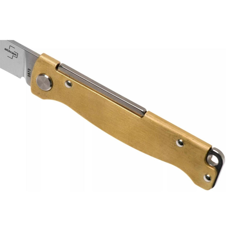 Boker Plus Atlas Slipjoint Pocket Knife Satin Finished Drop Point Brass Handle - GoMilitar