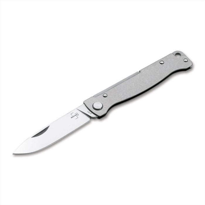 Boker Plus Atlas SW folding pocket knife with 12C27 stainless steel blade and textured stainless steel handle