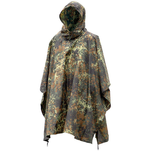 Mil-Tec Brand Military style poncho Flecktarn camo ripstop lightweight waterproof