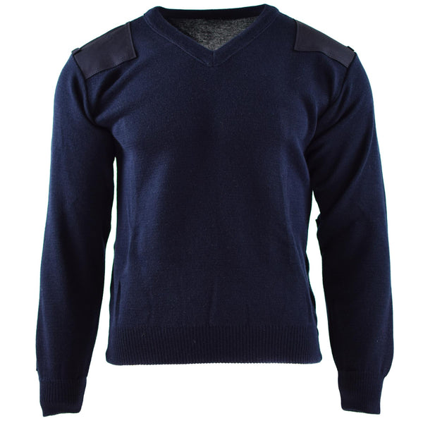 Genuine Dutch army Sweater Blue Jumper Military pullover Round Neck Officer