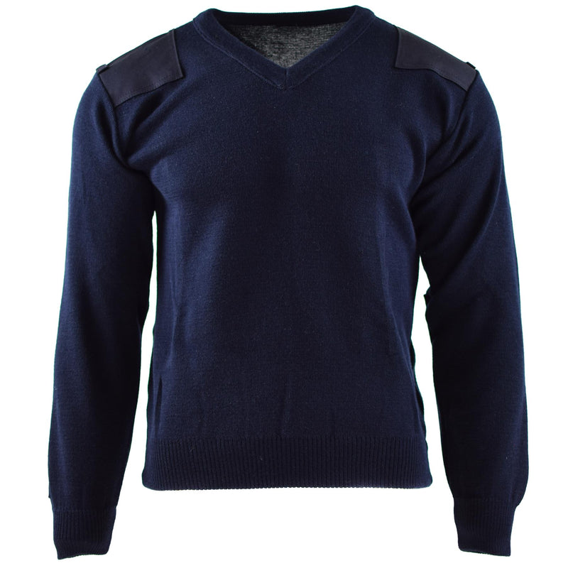 Genuine Dutch army Sweater Blue Jumper Military pullover Round Neck Officer
