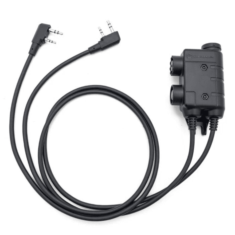 EARMOR Dual PTT Adapter Kenwood Baofeng 2 Pin Wired Tactical Headset Black