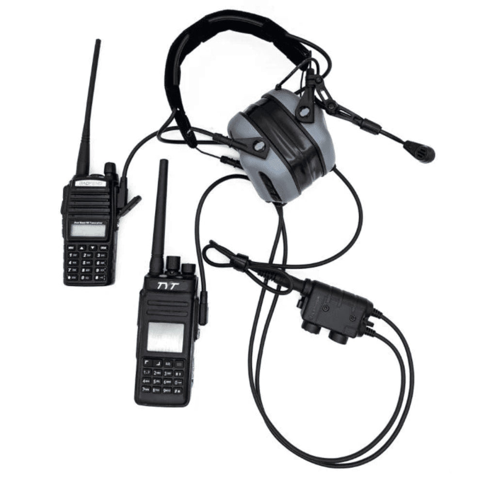 EARMOR Dual PTT Adapter Kenwood Baofeng 2 Pin Wired Tactical Headset Black
