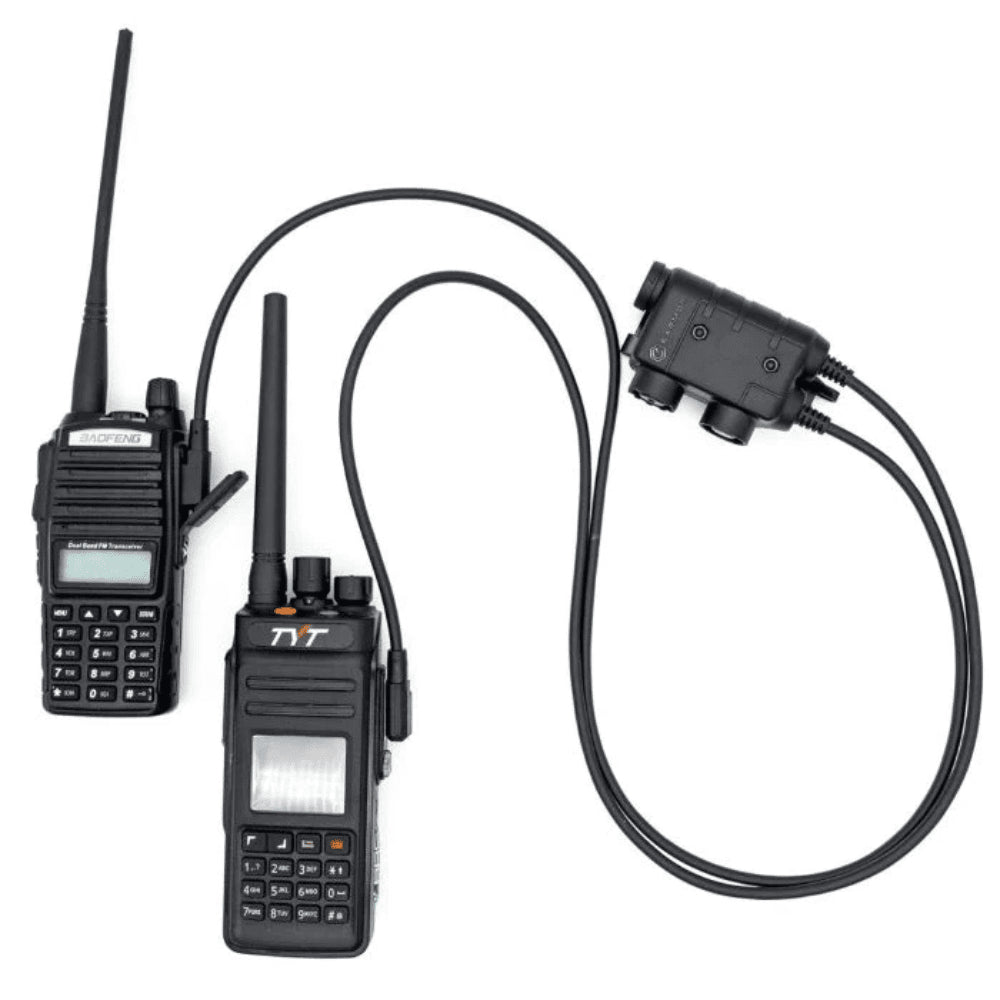 EARMOR Dual PTT Adapter Kenwood Baofeng 2 Pin Wired Tactical Headset Black