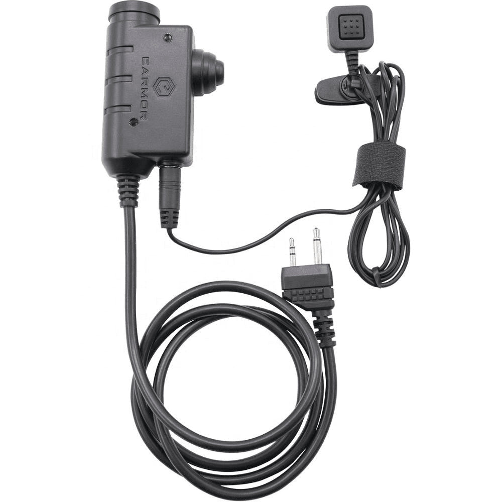 EARMOR M52 PTT Adapter Midland 2 Pin Wired Tactical Headset Cable Black