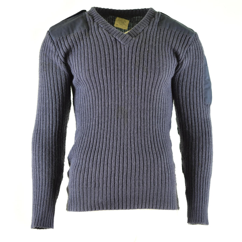 Original British army pullover Commando Jumper Blue Grey sweater Wool V-Neck
