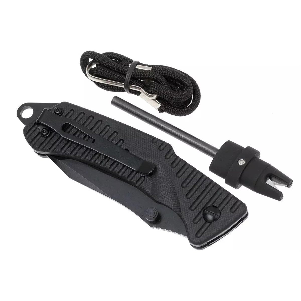 EKA Brand Swede 9 folding knife 57 HRC 12C27 steel fire starter black handle