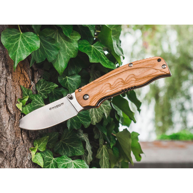 BOKER Pakka Hunter Pocket knife liner lock uncoated 440B steel wooden handle